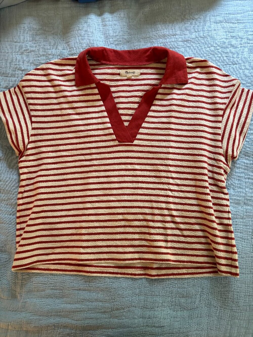 Orange and White Striped Madewell Cropped Polo Tee